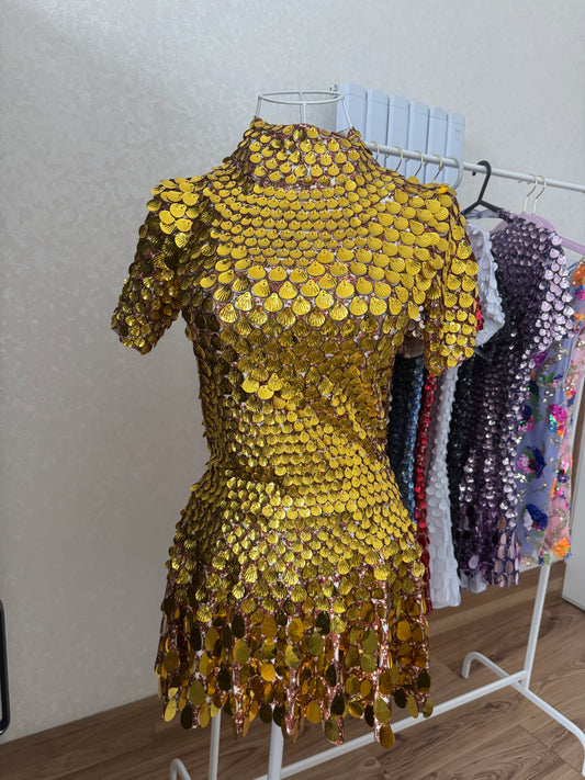 Premium Yellow Gold Sequin Dress