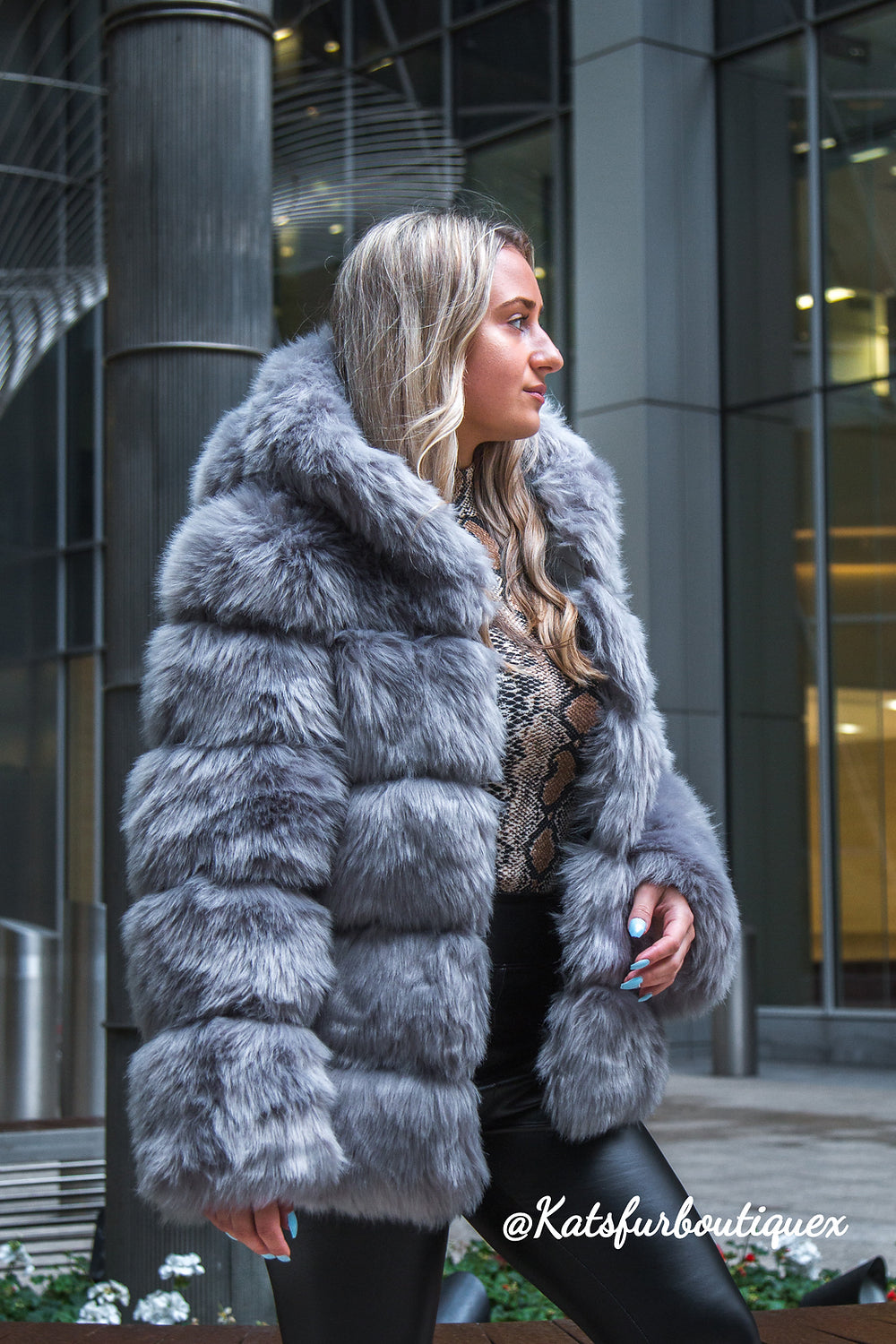 Light grey shop fur coat