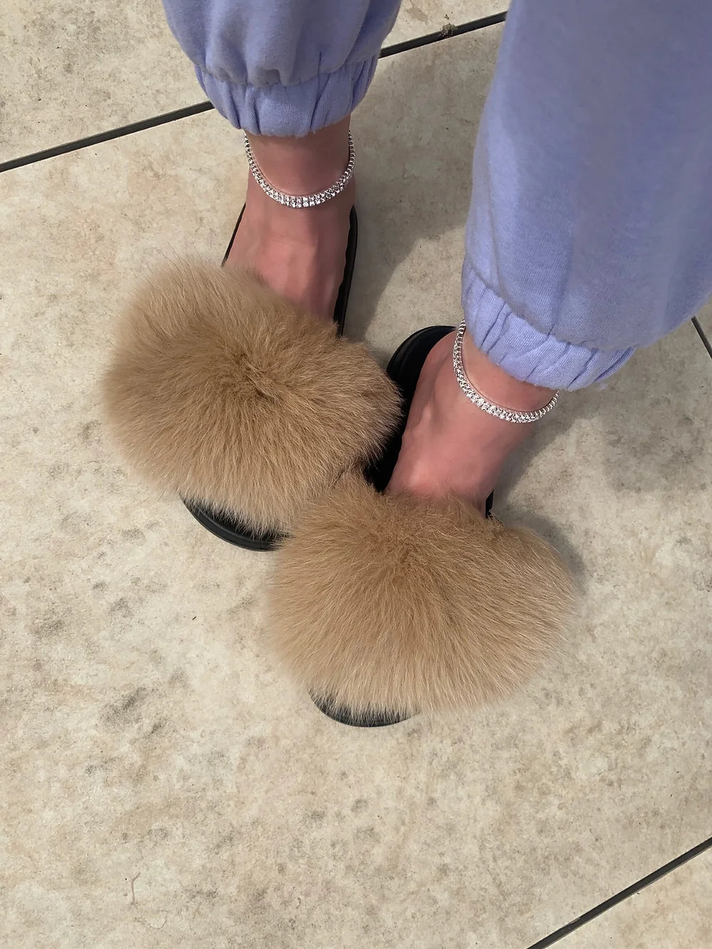 Camel Fur Sliders Kat s Fur Boutique