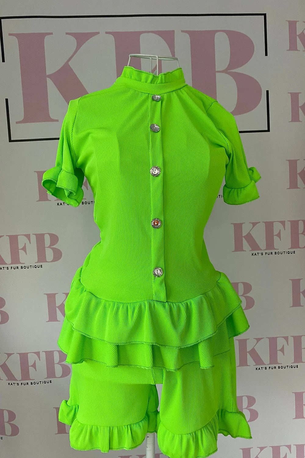 Neon Green Frilly Diamante Set