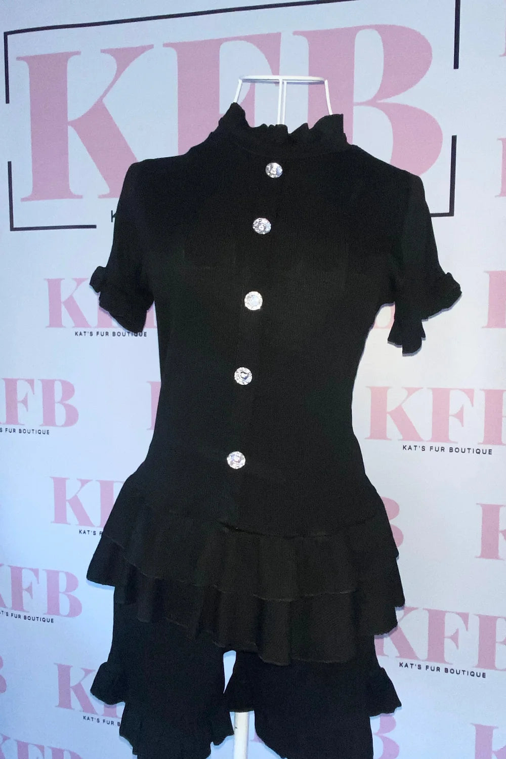 Black Frilly Diamante Set