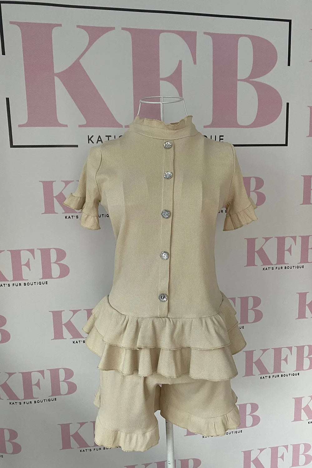 Beige Frilly Diamante Set