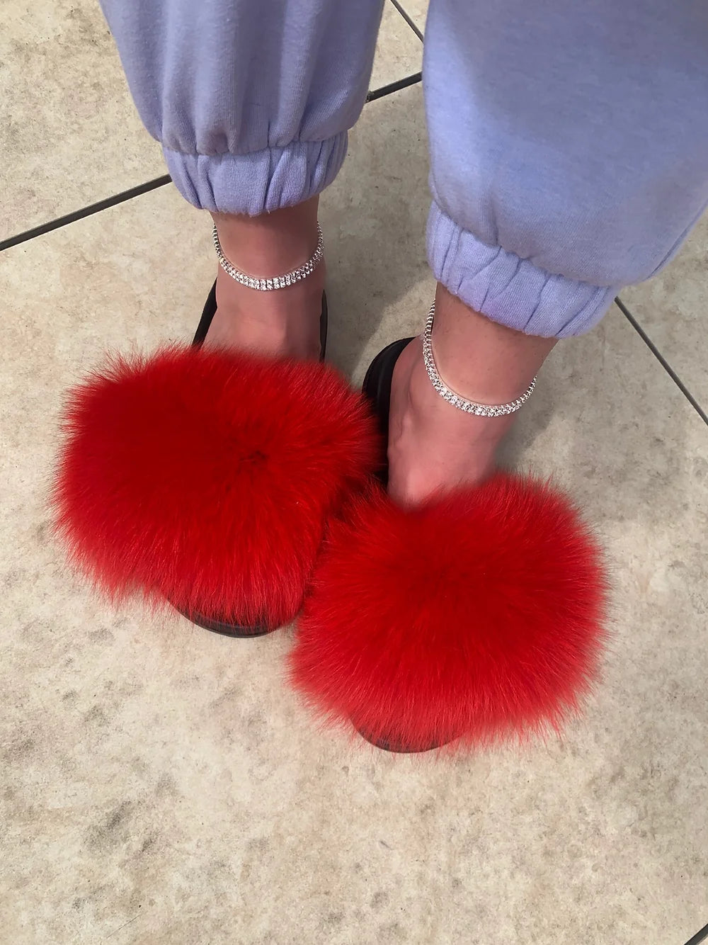 Red Fur Sliders Kat s Fur Boutique