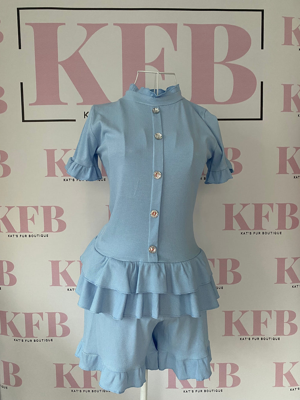 Light Blue Frilly Diamante Set