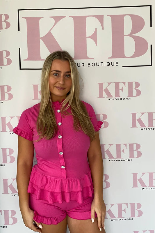 Fuschia Pink Frilly Diamante Set