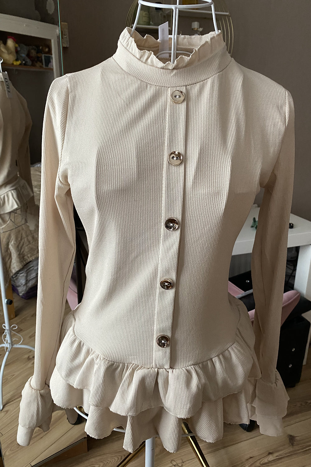 Beige Frilly Long Sleeve Set