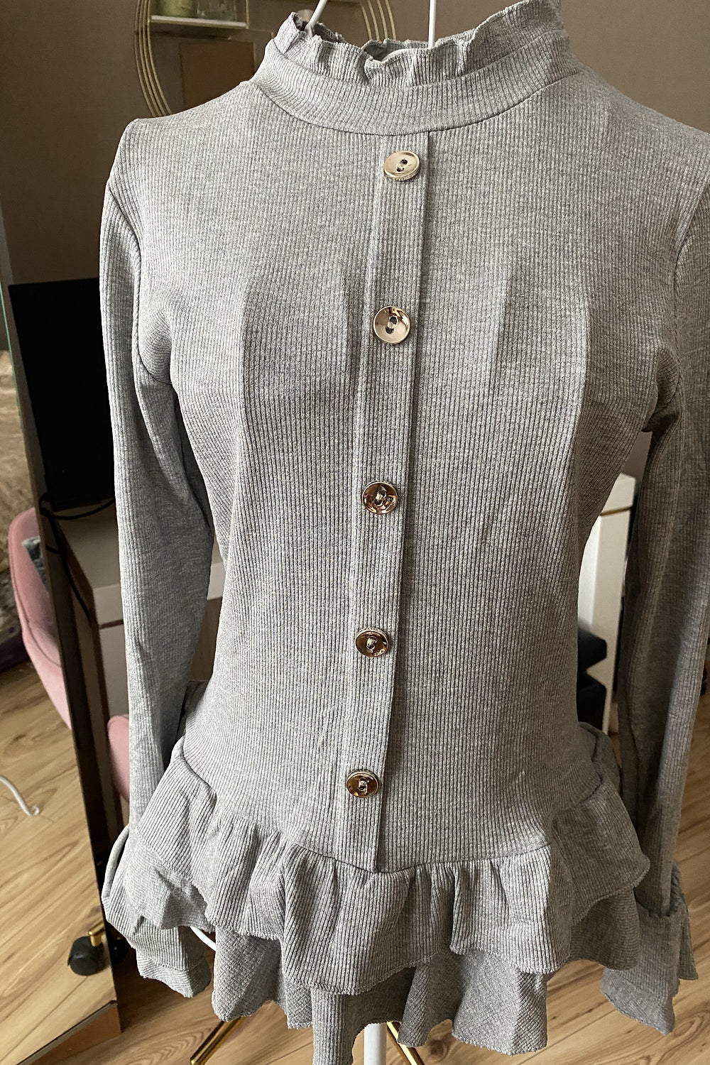 Light Grey Frilly Long Sleeve Set