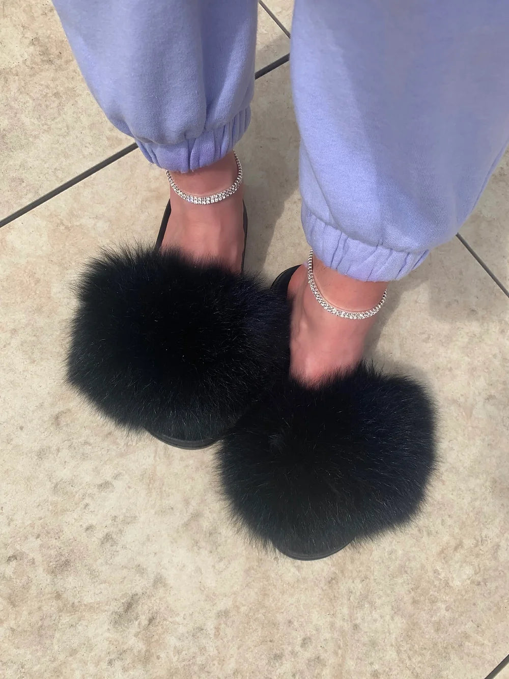 Black Fur Sliders - Main Image