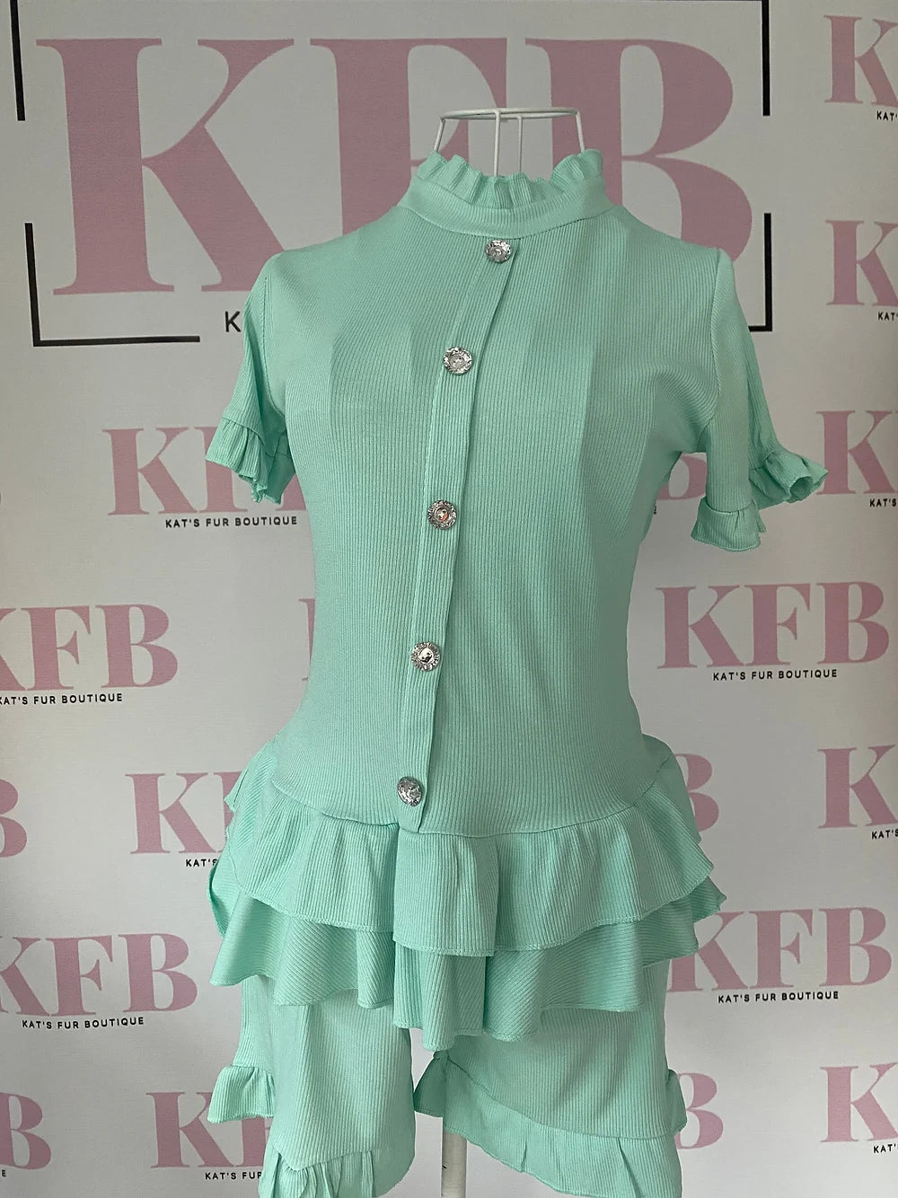 Mint Green Frilly Diamante Set