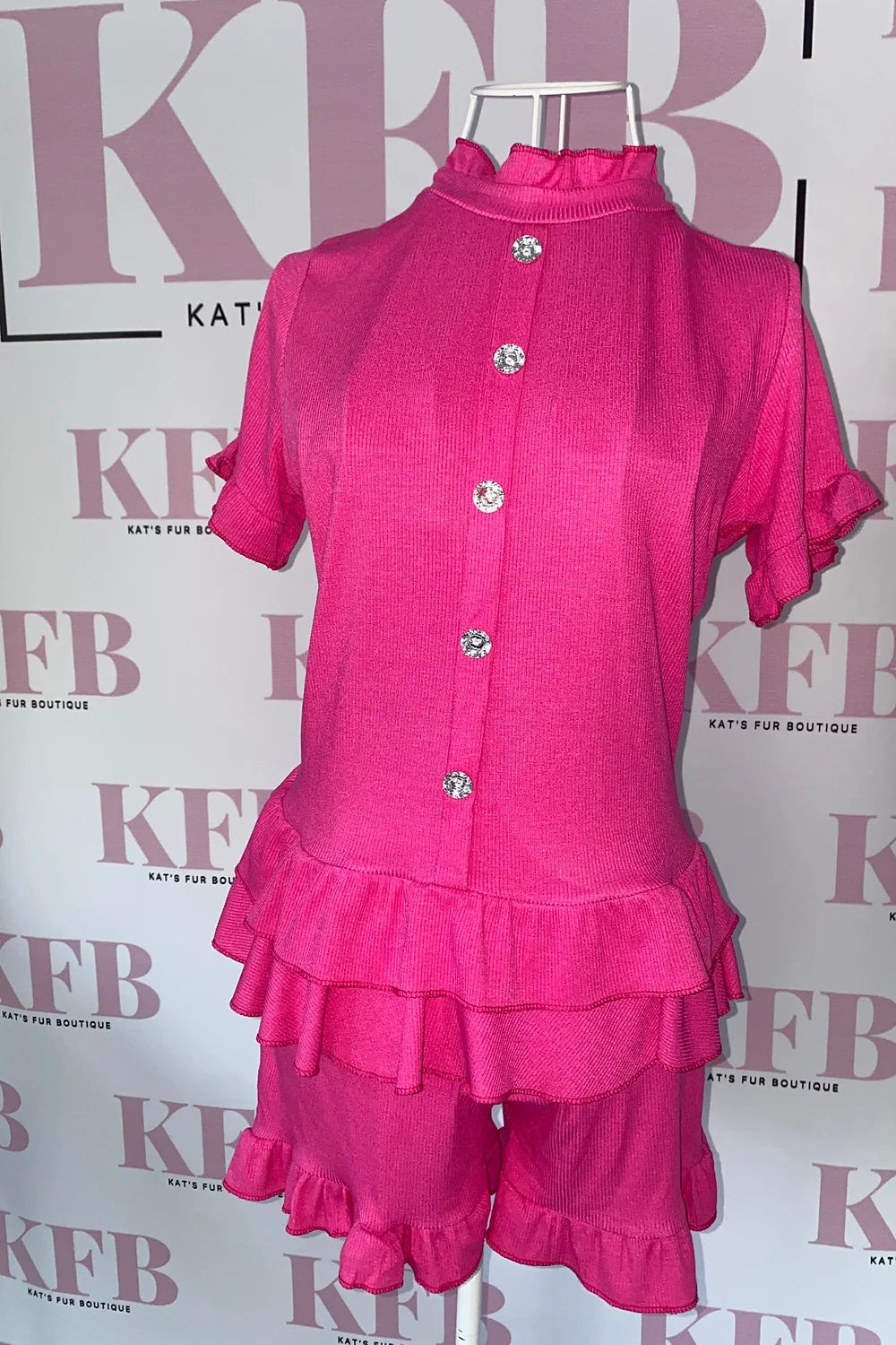 Fuschia Pink Frilly Diamante Set