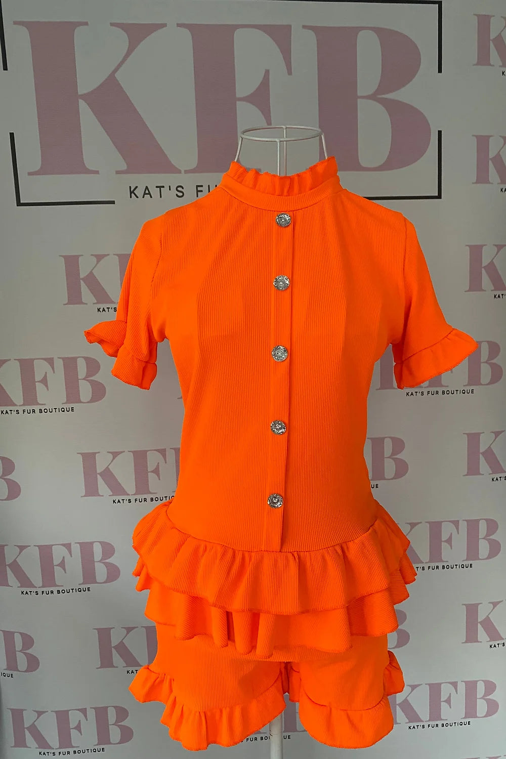 Neon Orange Frilly Diamante Set
