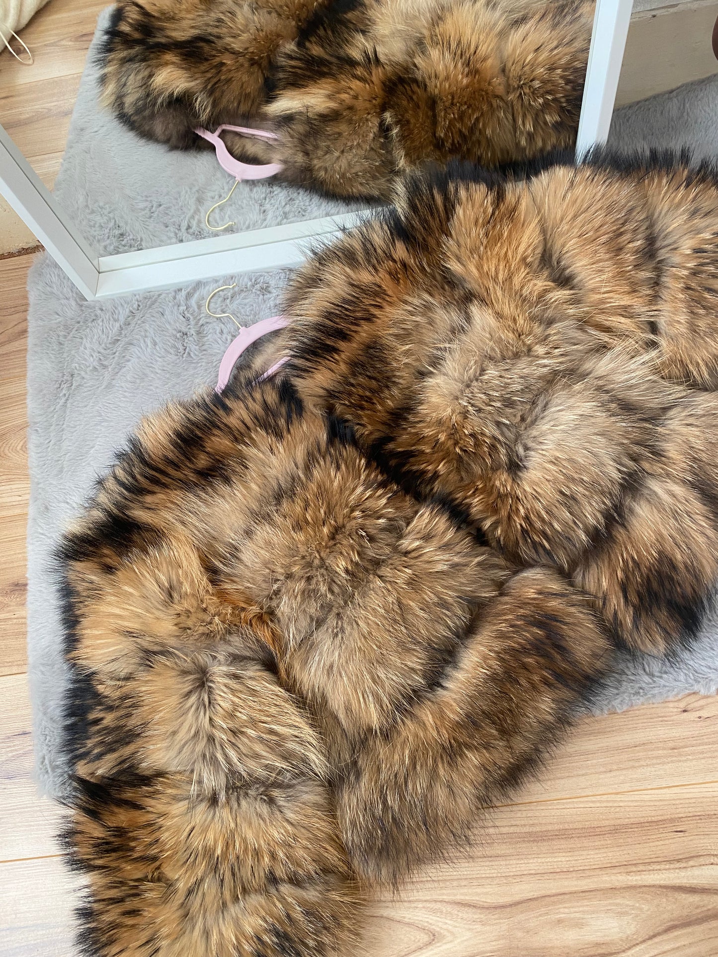 Natural Raccoon Premium Fur Coat with Detachable Sleeves (Shorter Sleeves)