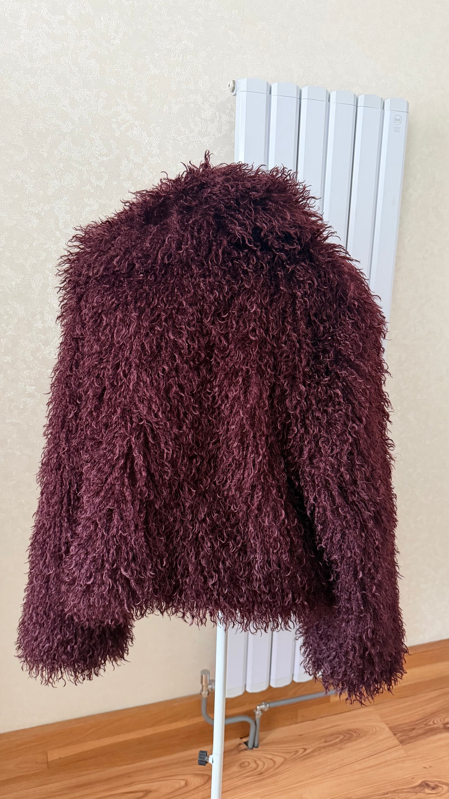 Burgundy Mongolian Fur Coat