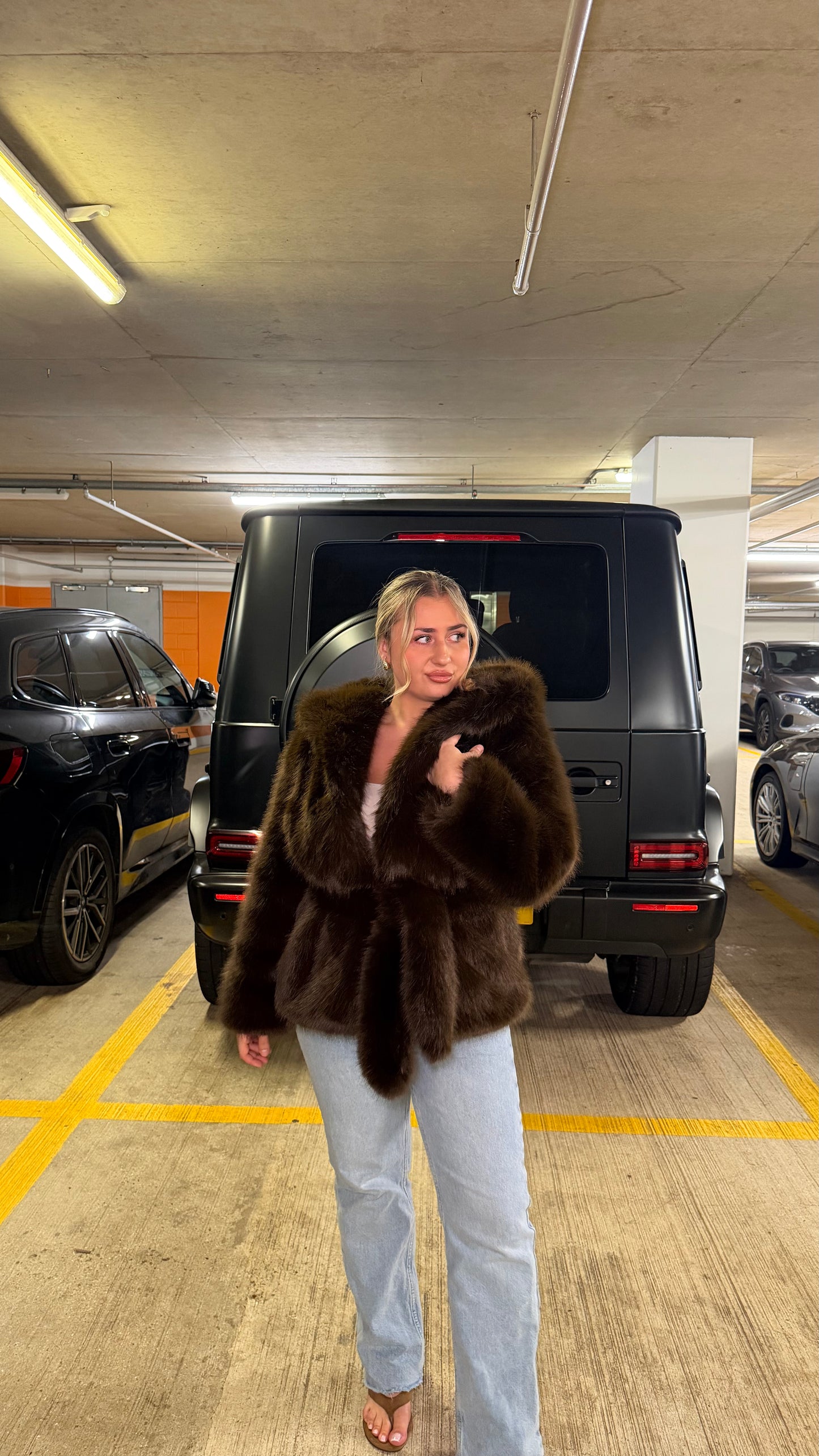 Brown Hooded Fur Coat with Belt