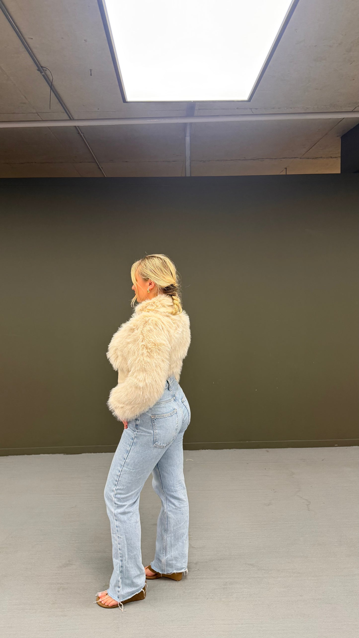 Beige Cropped Fur Jacket