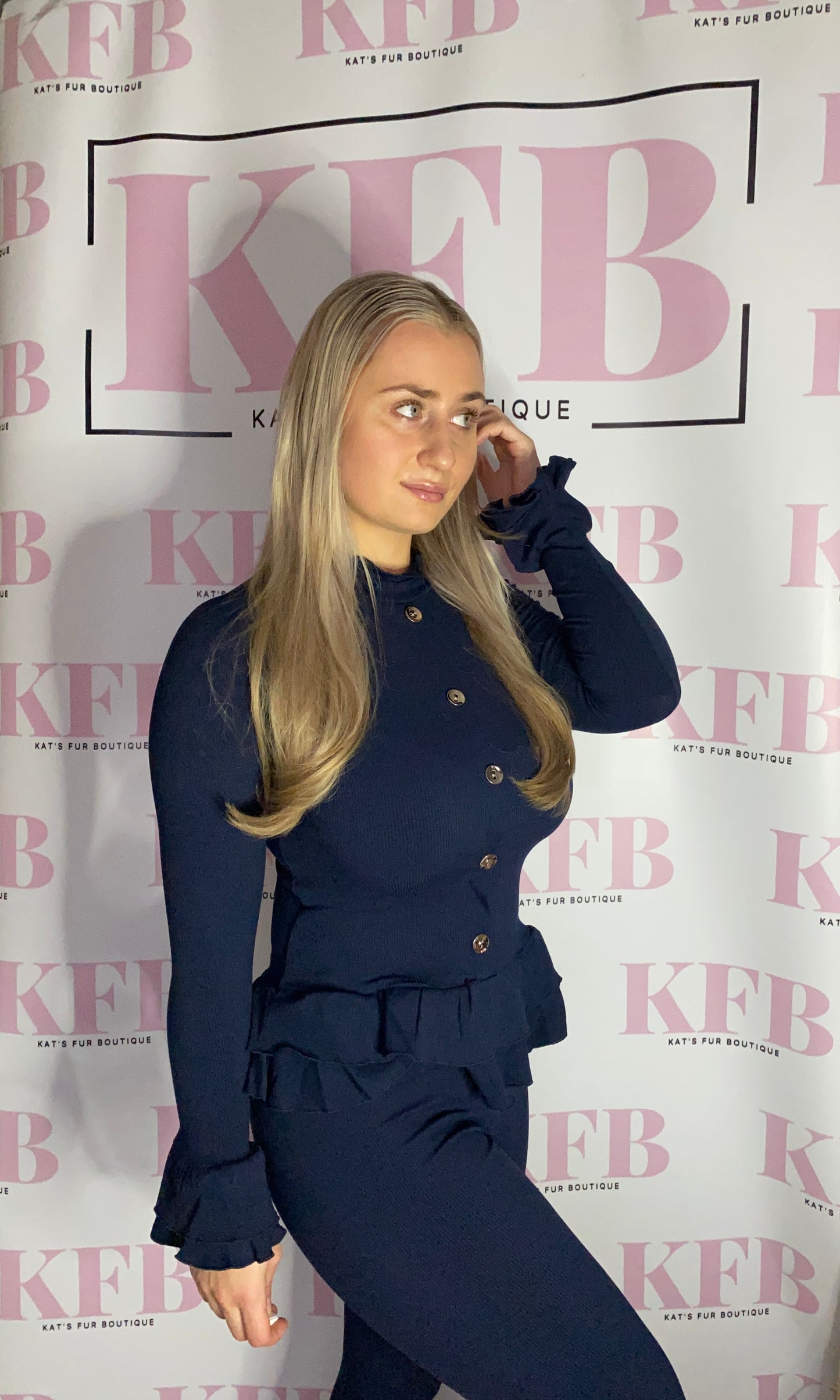 Navy Frilly Long Sleeve Set