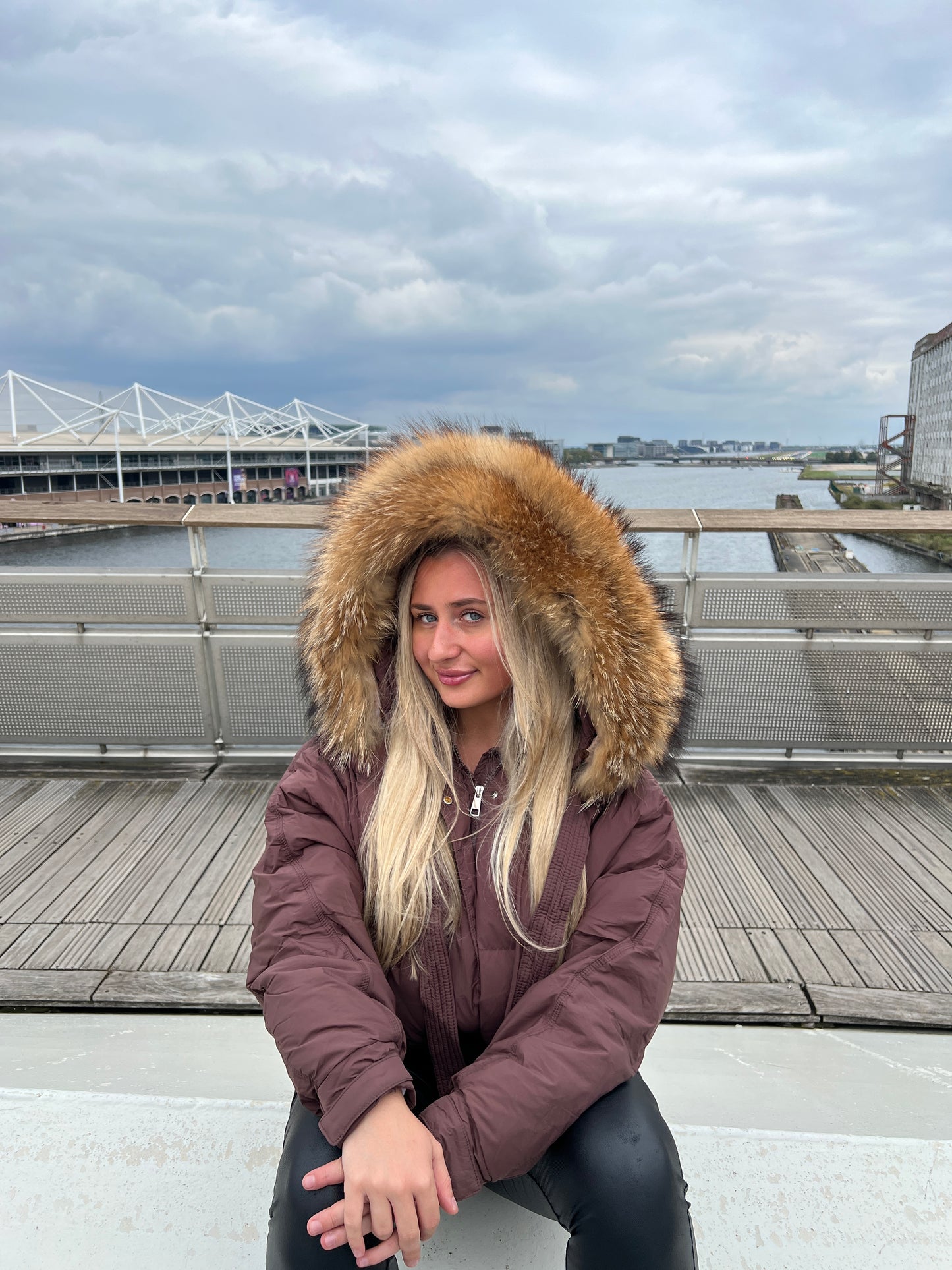 Brown Oversized Fur Hood Coat