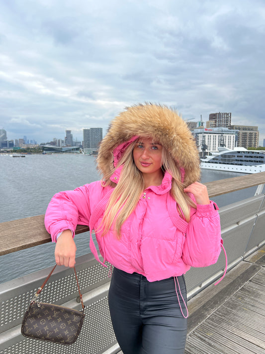 Pink Oversized Fur Hood Coat