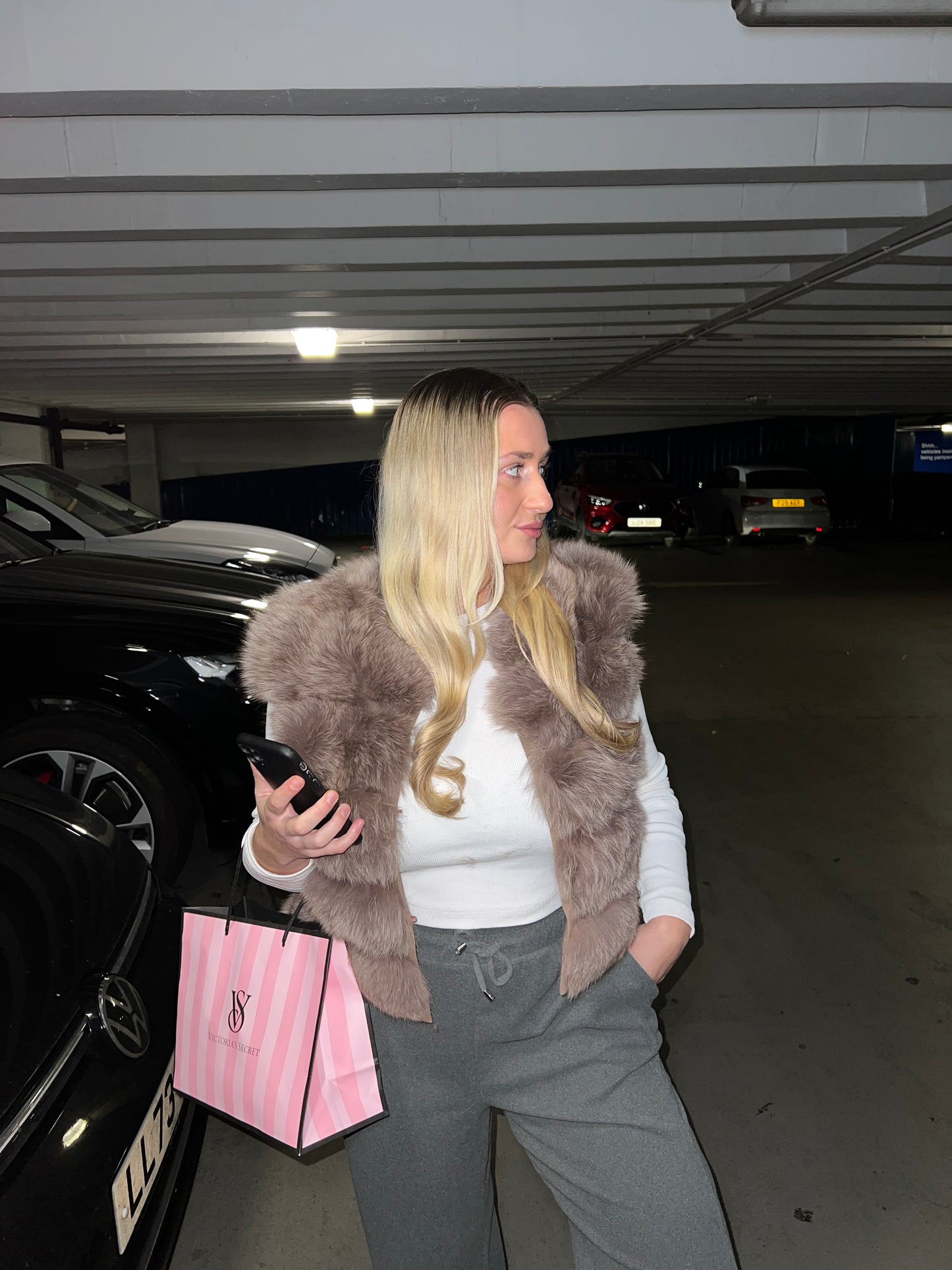 Dark Grey Premium Fur Coat with Detachable Sleeves