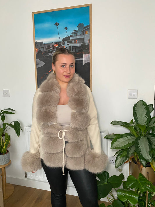 Beige Fur Cardigan