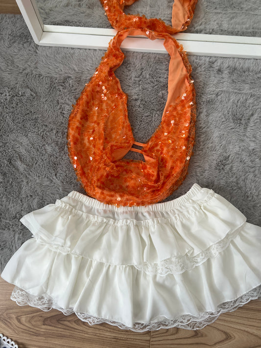 Orange Sequin Drape Top