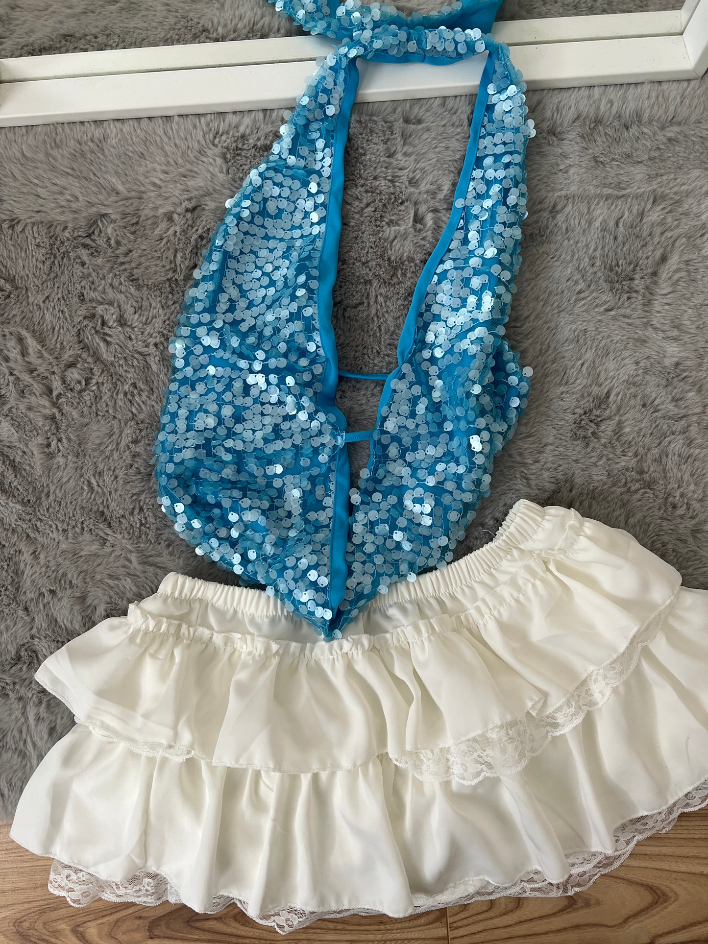Turquoise Sequin Drape Top