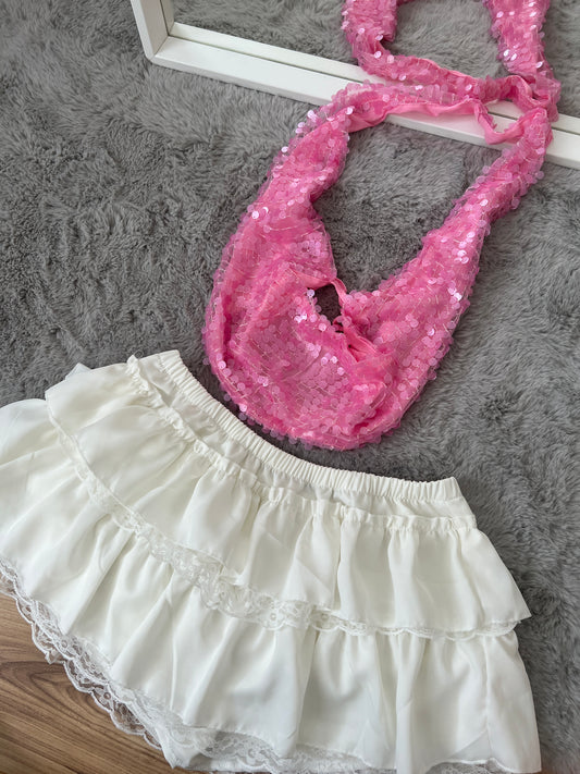 Pink Sequin Drape Top