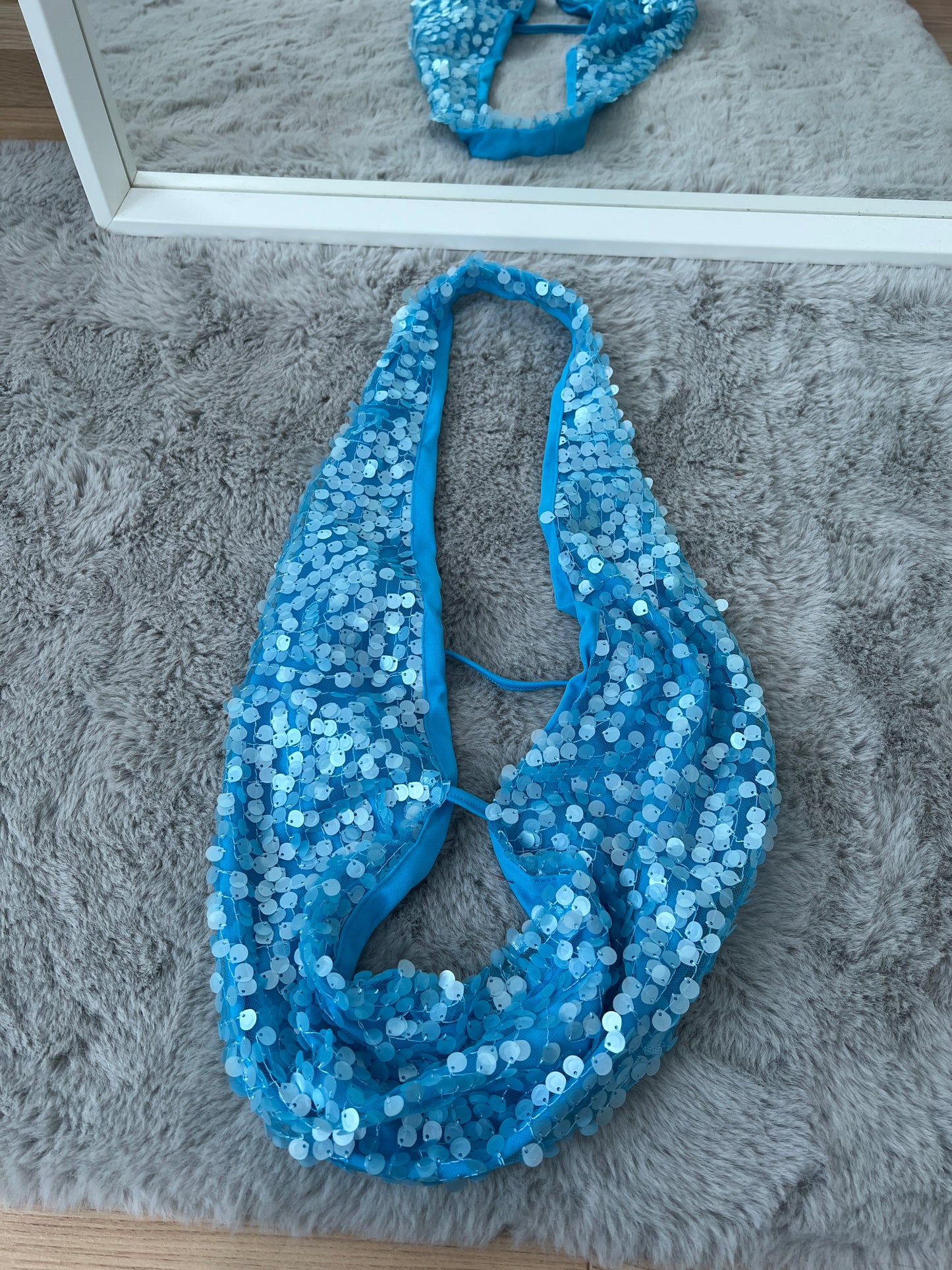 Turquoise Sequin Drape Top
