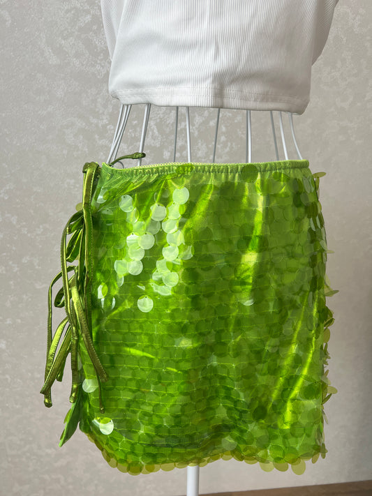 Lime Green Ibiza Sequin Ribbon Skirt