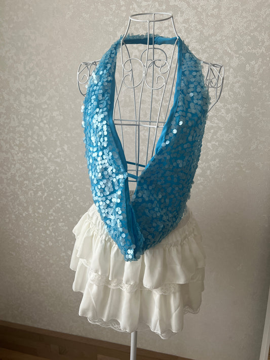 Turquoise Sequin Drape Top