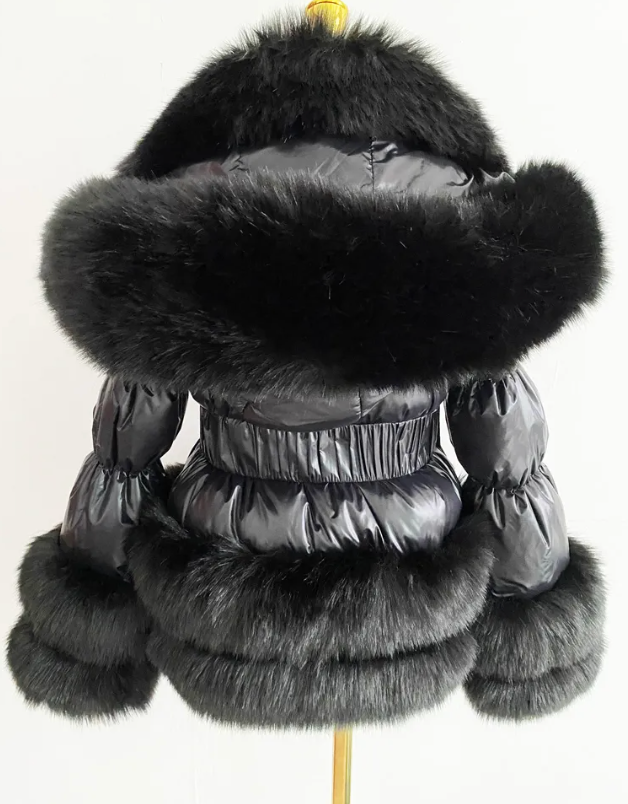 Kids Black Romany Faux Fur Coat
