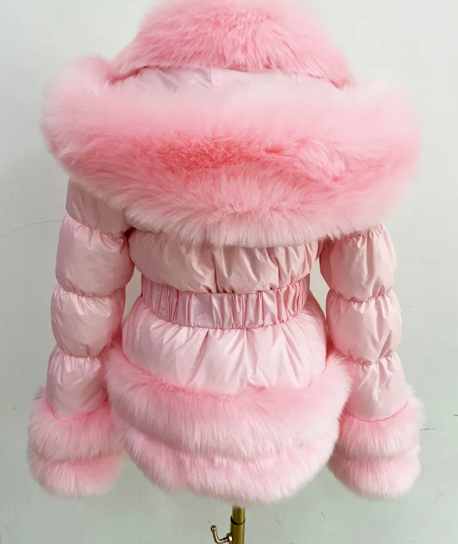 Kids Pink Romany Faux Fur Coat