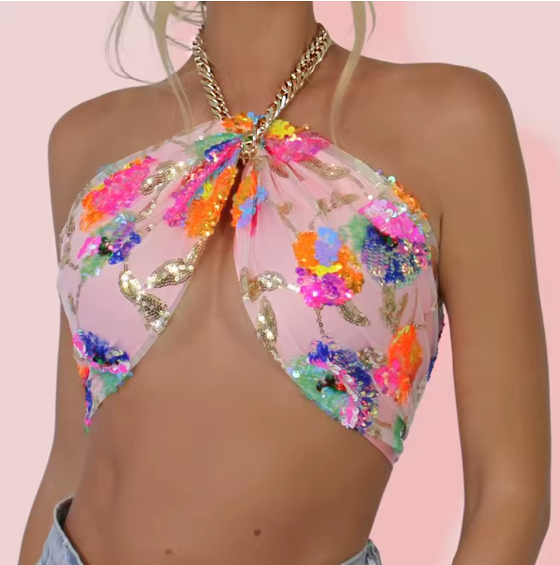 Pink Ibiza Sequin Top