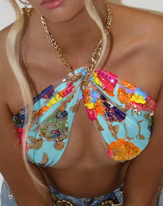 Blue Ibiza Multi-Way Sequin Top