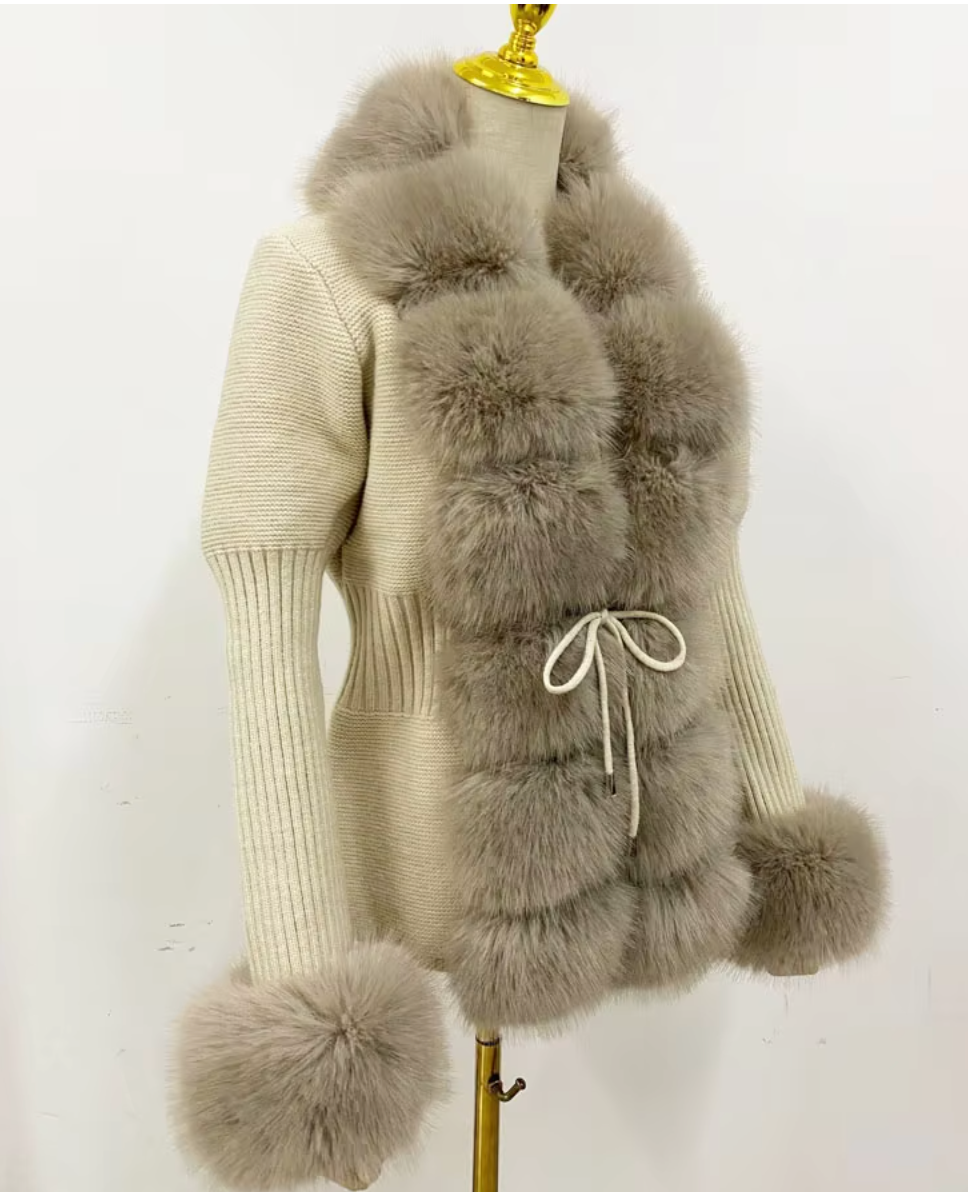 Beige Fur Cardigan