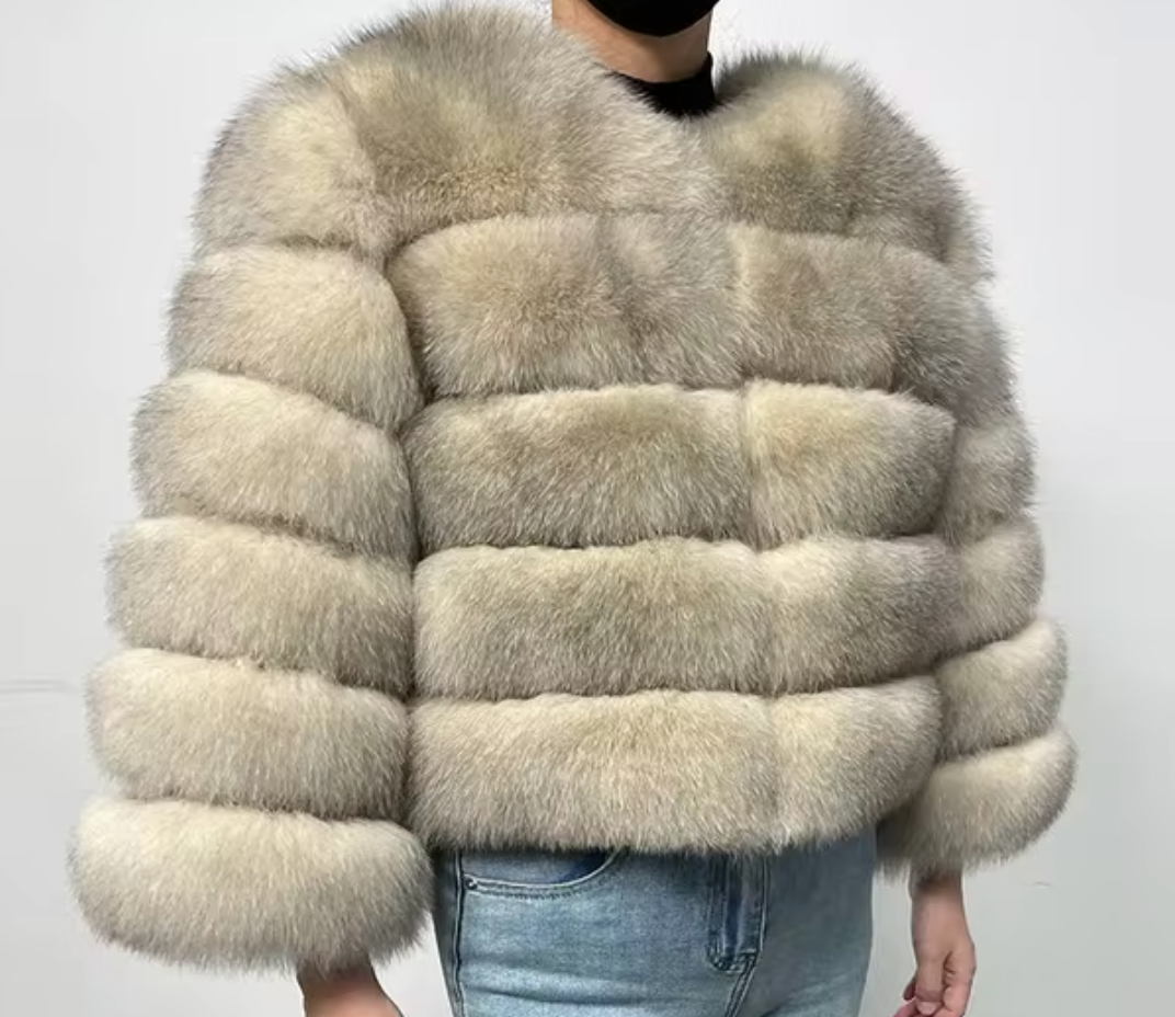 Coffee Premium Fur Coat with Detachable Sleeves