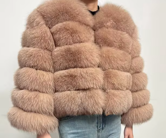 Camel Premium Fur Coat with Detachable Sleeves