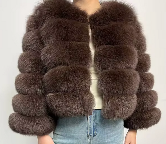 Coffee Premium Fur Coat with Detachable Sleeves