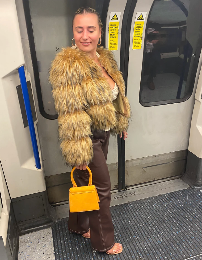 Faux Raccoon 5-Row Coat Size UK 8-10