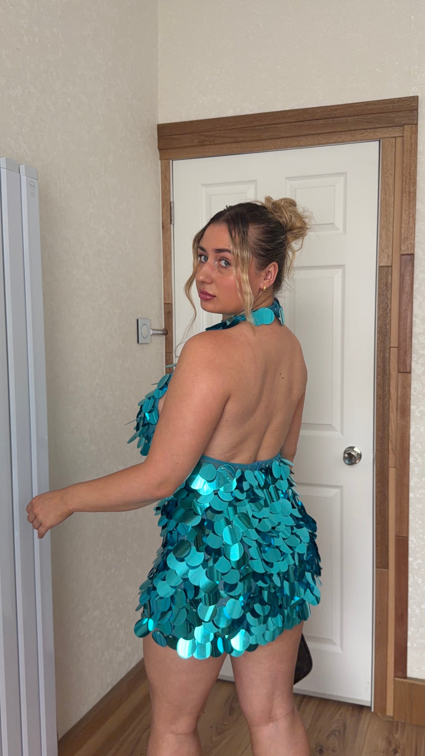 Turquoise Sequin Disc Dress