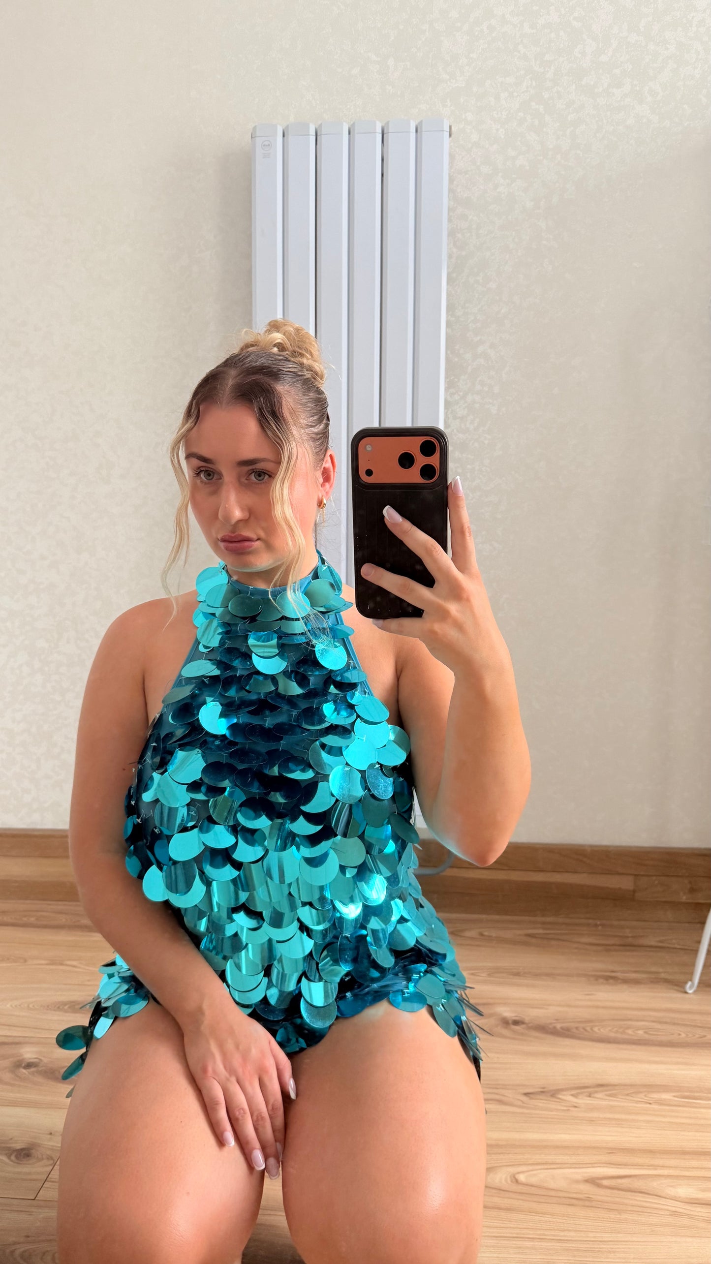 Turquoise Sequin Disc Dress