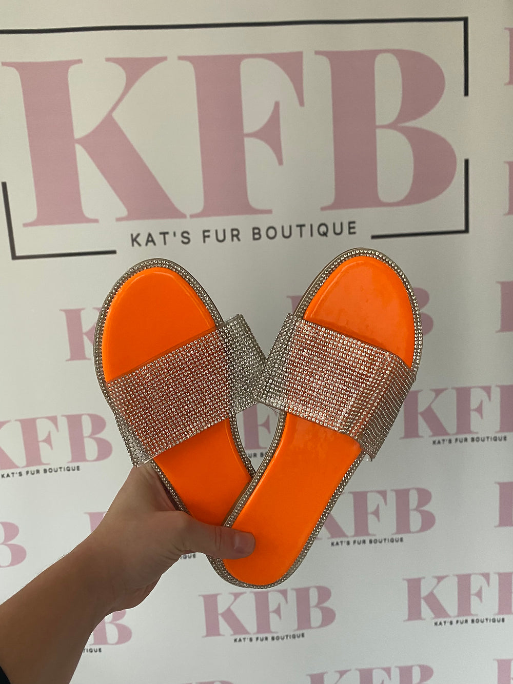 Neon Orange Diamante Sliders