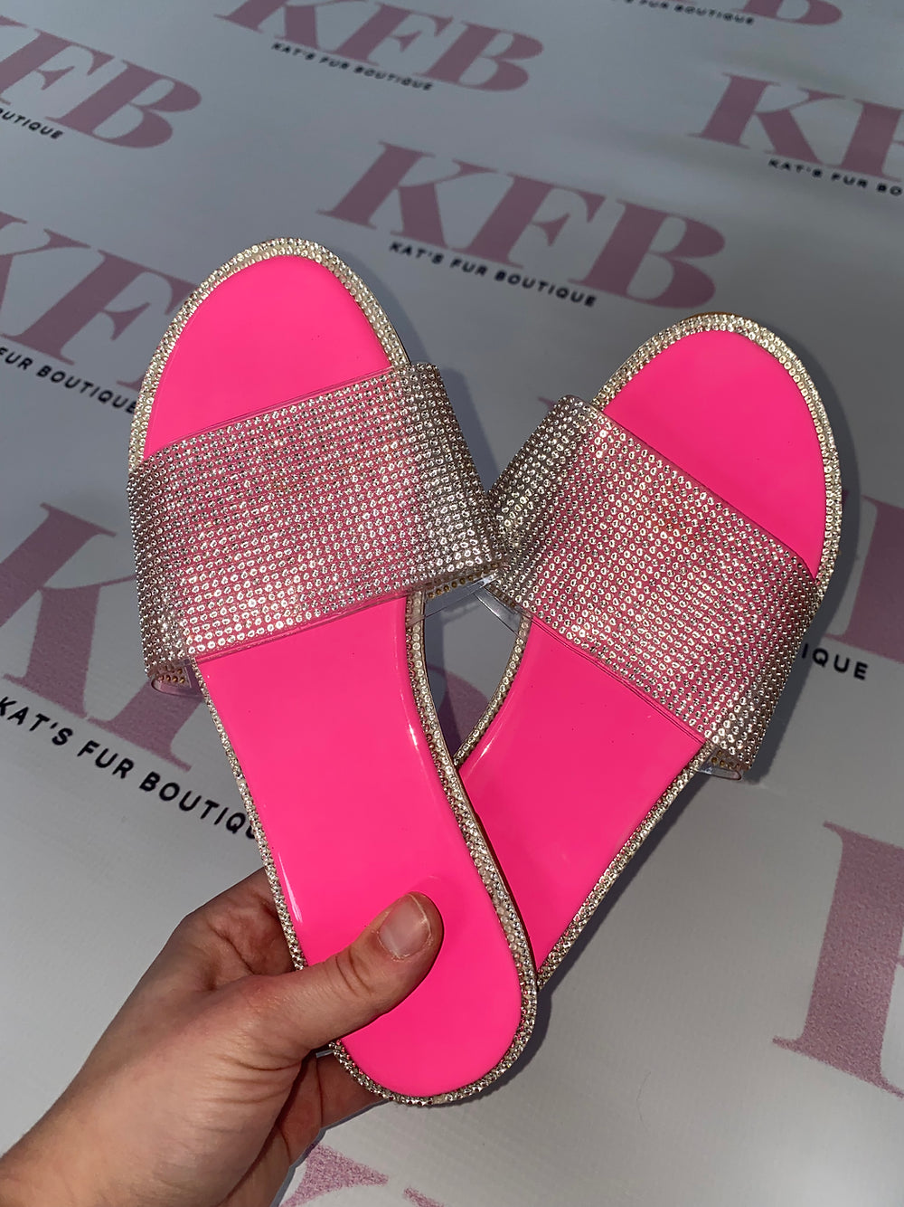 Neon Pink Diamante Sliders