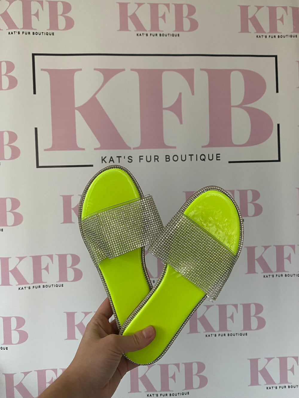 Neon Yellow Diamante Sliders