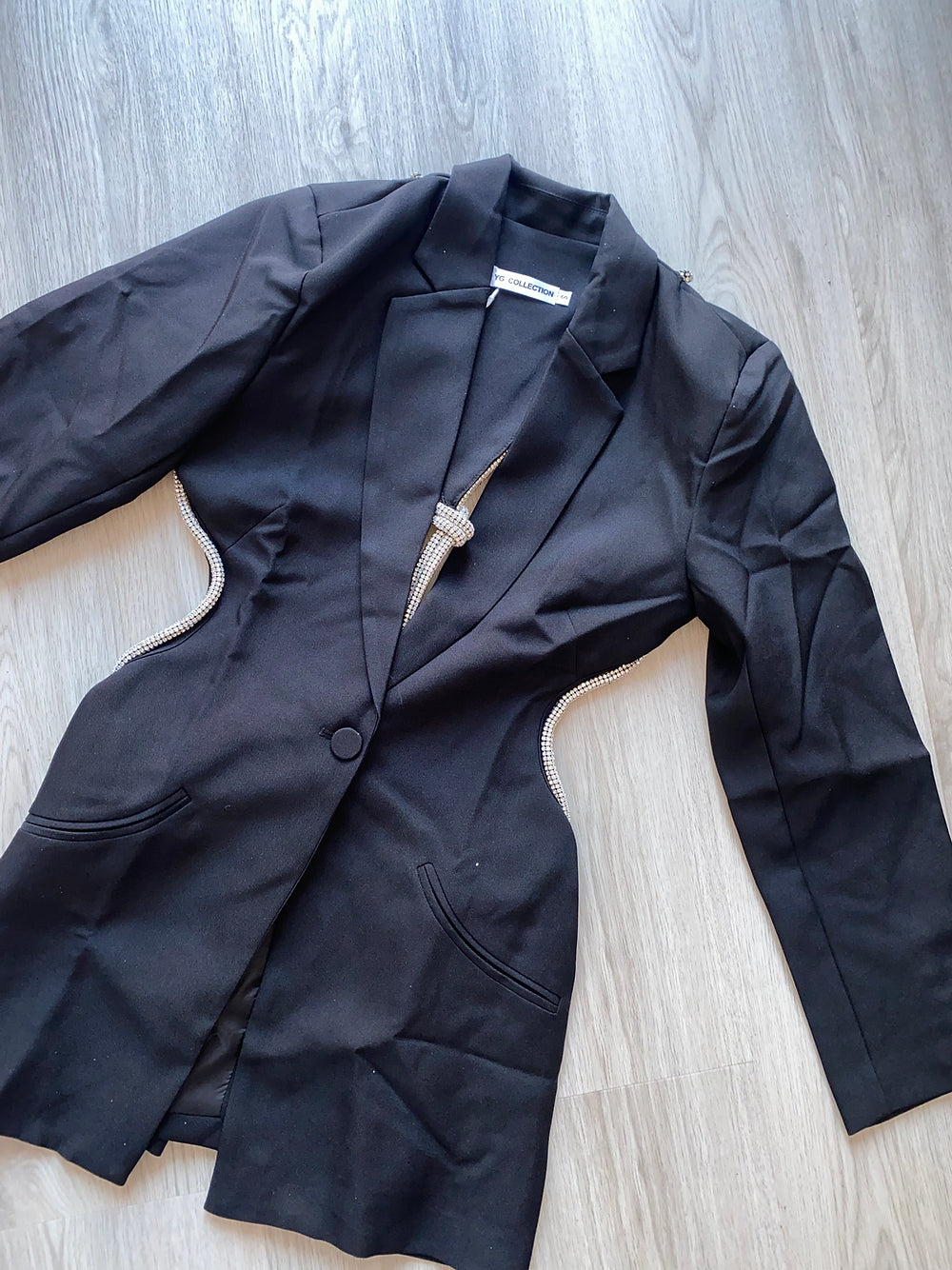 Premium Black Backless Diamante Blazer