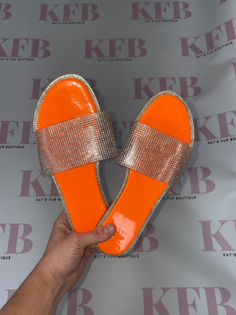 Neon Orange Diamante Sliders