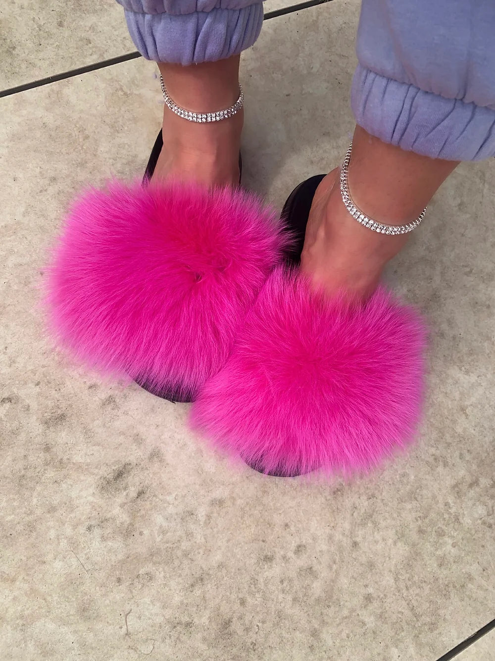 Hot Pink Fur Sliders