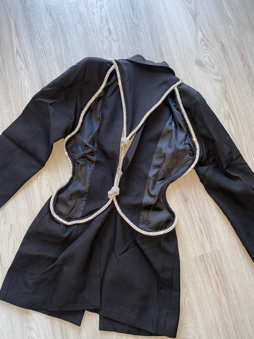 Premium Black Backless Diamante Blazer