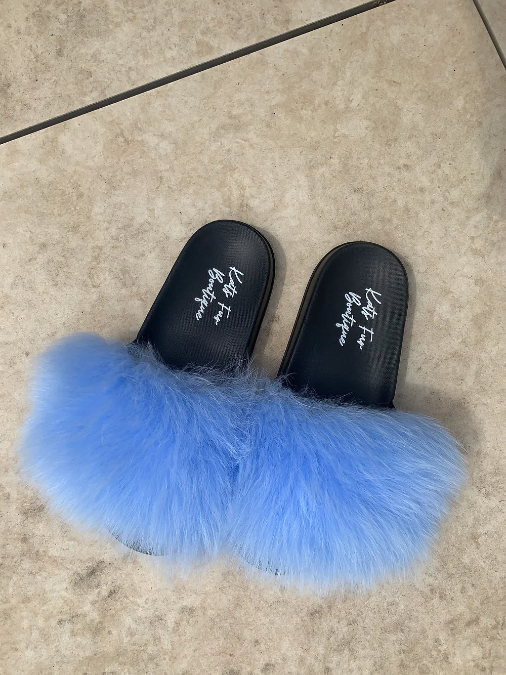 Ocean Blue Fur Sliders