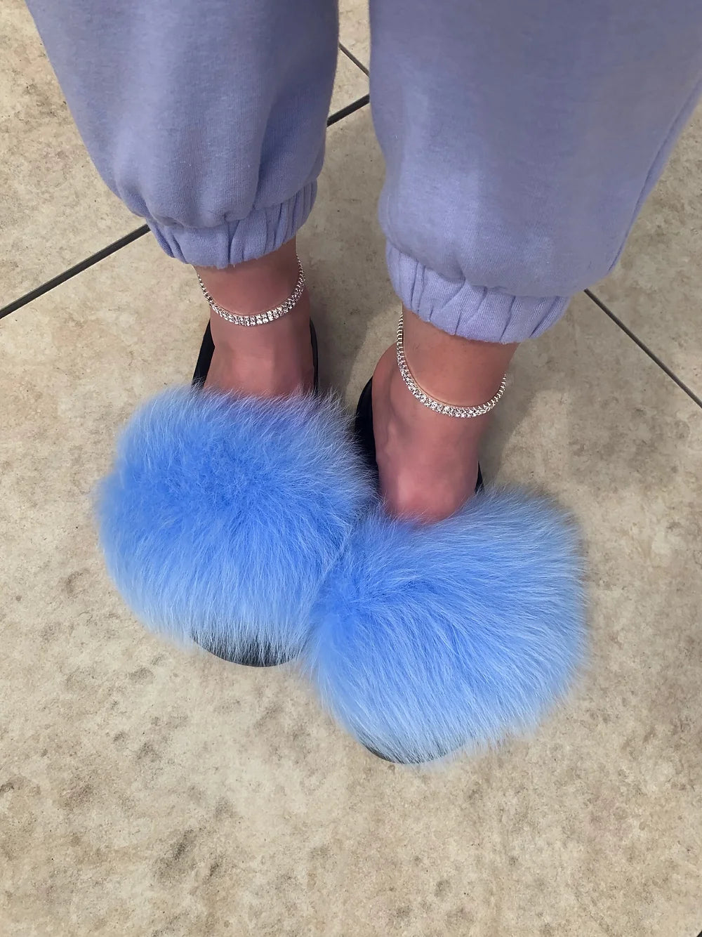 Ocean Blue Fur Sliders